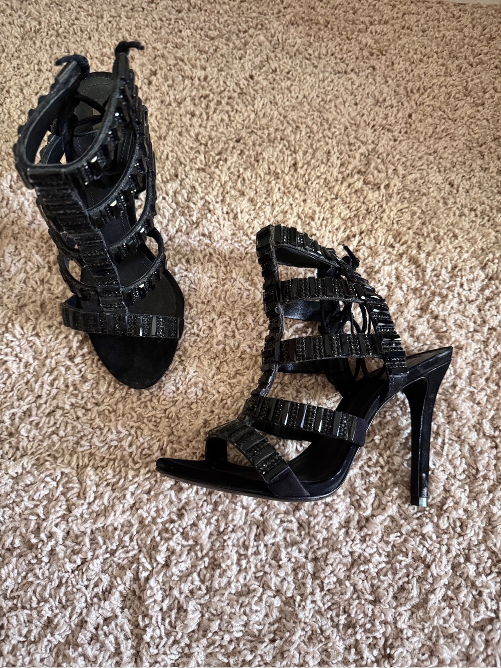 SCHUTZ Paloma Black Strappy Beaded Gladiator Heels- new without box